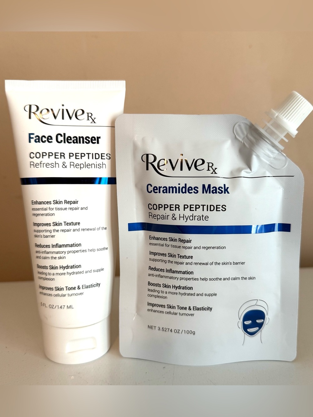 REVIVE RX FACE CLEANSER/CERAMIDES MASK COPPER PEPTIDES REPAIR HYDRATION SEALED